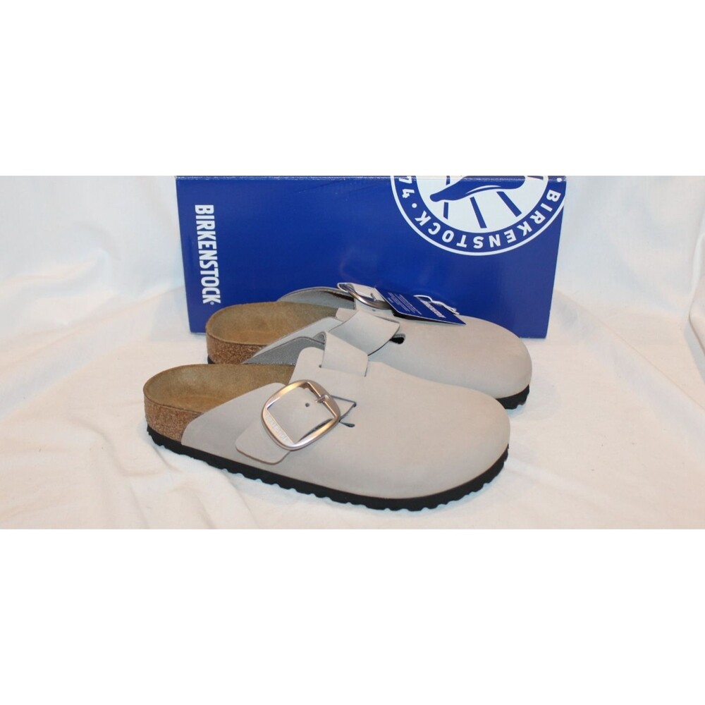 Birkenstock Women's Big Buckle Boston Leather Mule Clog EU 38 N Stone Gray NIB